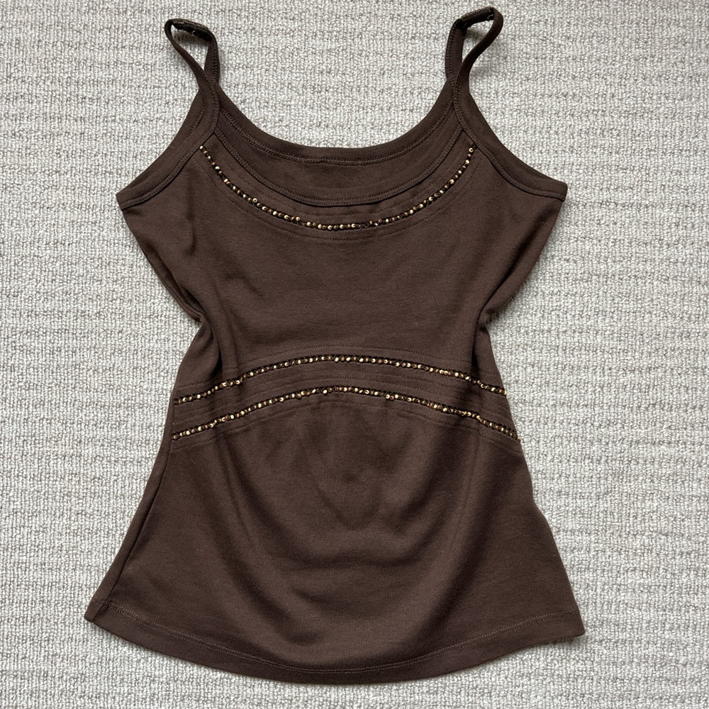 Brown Y2K Boho Beaded Cami Top